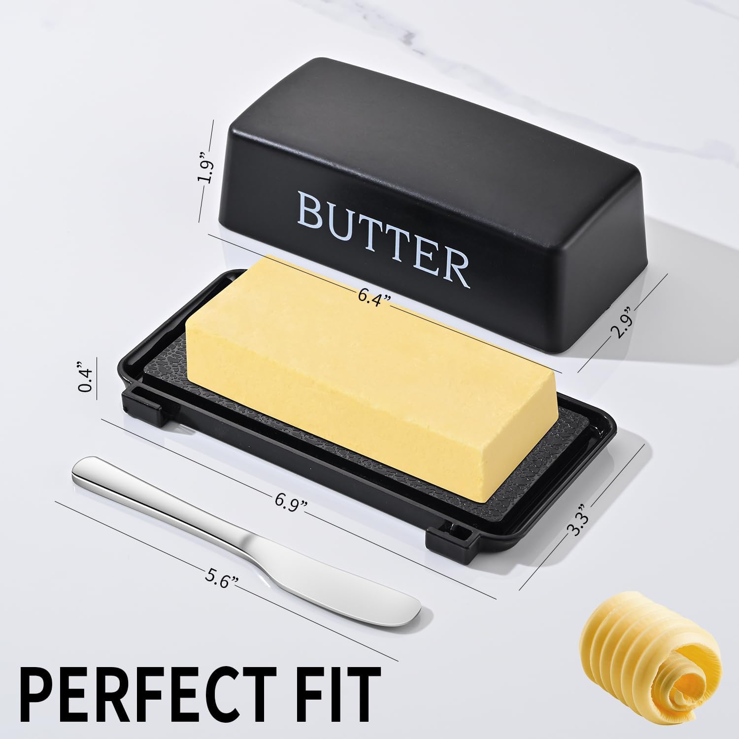 Butter Dish With Cover And Knife,Food Grade Plastic Butter Holder With Lid For Countertop,Black Dishwasher Safe Butter Storage Container — image 2