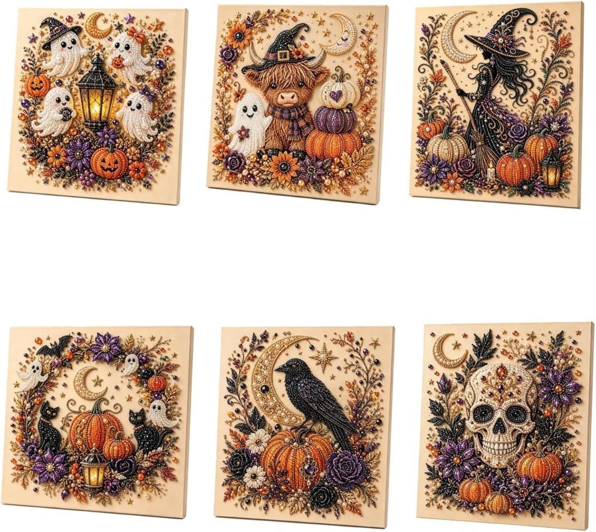 Halloween Pearl Diamond Painting Art Kit with Frame, Spooky Cute 3D DIY Pearl Beads Art Craft for Adults, DIY Fall Home Decor Wall Art, Beginner DIY Seasonal
