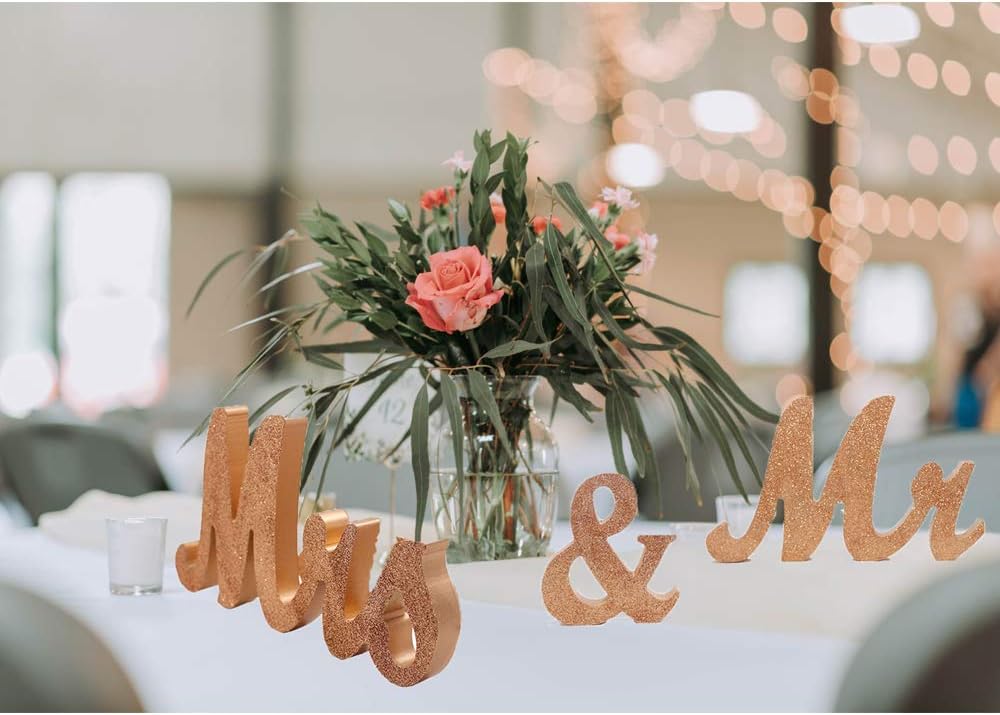 Mr and Mrs Signs Wedding Sweetheart Table Decorations, Wooden Freestanding Letters Wedding Shower Gift (Rose gold) โ image 2