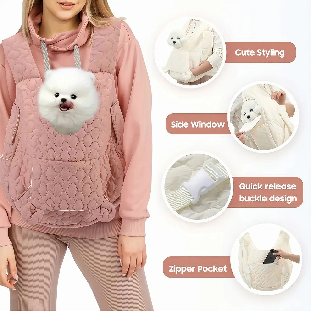 Pet Chest Carrier Front-Facing Backpack Small Dog Cat Breathable Carrier Hands-Free Sling（pink) — image 2