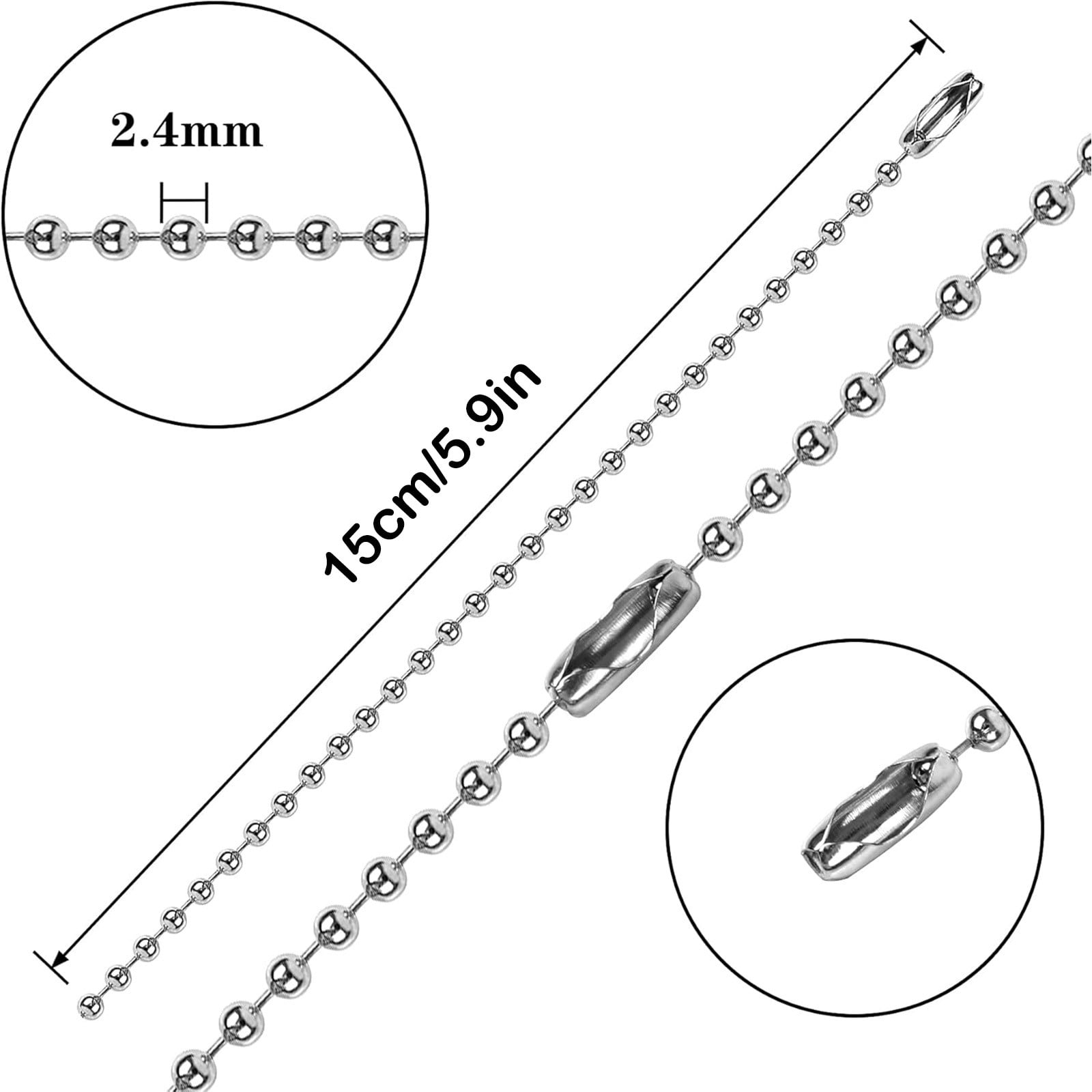 100 Pack Metal Ball Chain Necklace, 2.4 mm Beaded Chain for Dog Tags Jewelry Making Crafts and Keychains, Silver โ image 3