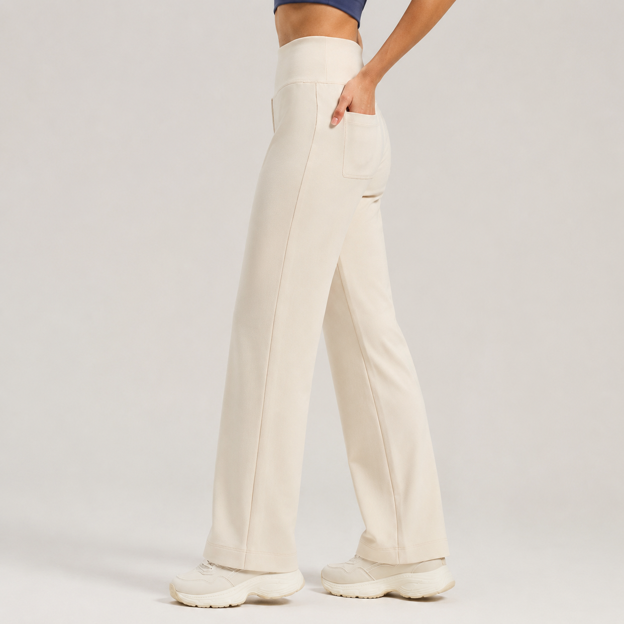 Women's High Waisted Straight Leg Yoga Pants (XXL size)- White Loose Fit Activewear with Back Waist Pocket for Pilates, Yoga, Gym, Walking and Everyday Lounge โ image 2