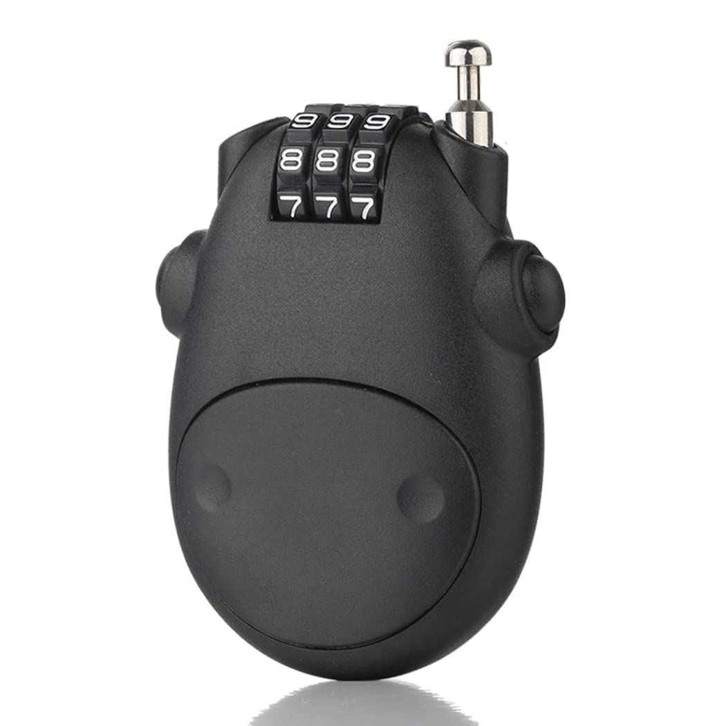Cartoon Cow-Shaped Combination Cable Lock for Bike - 3-Digit Password Resettable Code Lock with Retractable Steel Wire Black 1Pc