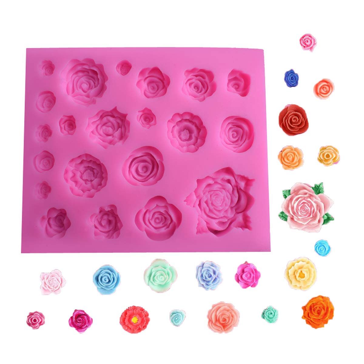 Silicone Rose Flower Fondant Mold 21 Cavity Roses Shape Cake Cupcake Top Decoration Mould for Chocolate Handmade Candy Making