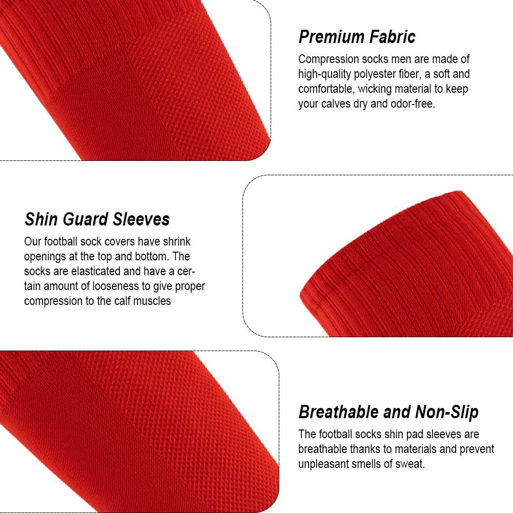 4 Pairs Leg Sleeves for Soccer, Shin Guard Sleeves Accompany Grip Socks, Youth Adults (Red+white) — image 2