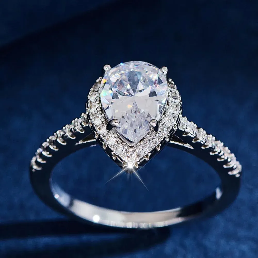 Sparkling Pear Shaped Zircon Cluster Ring Pear Shape Engagement Women Gift - 9 โ image 4