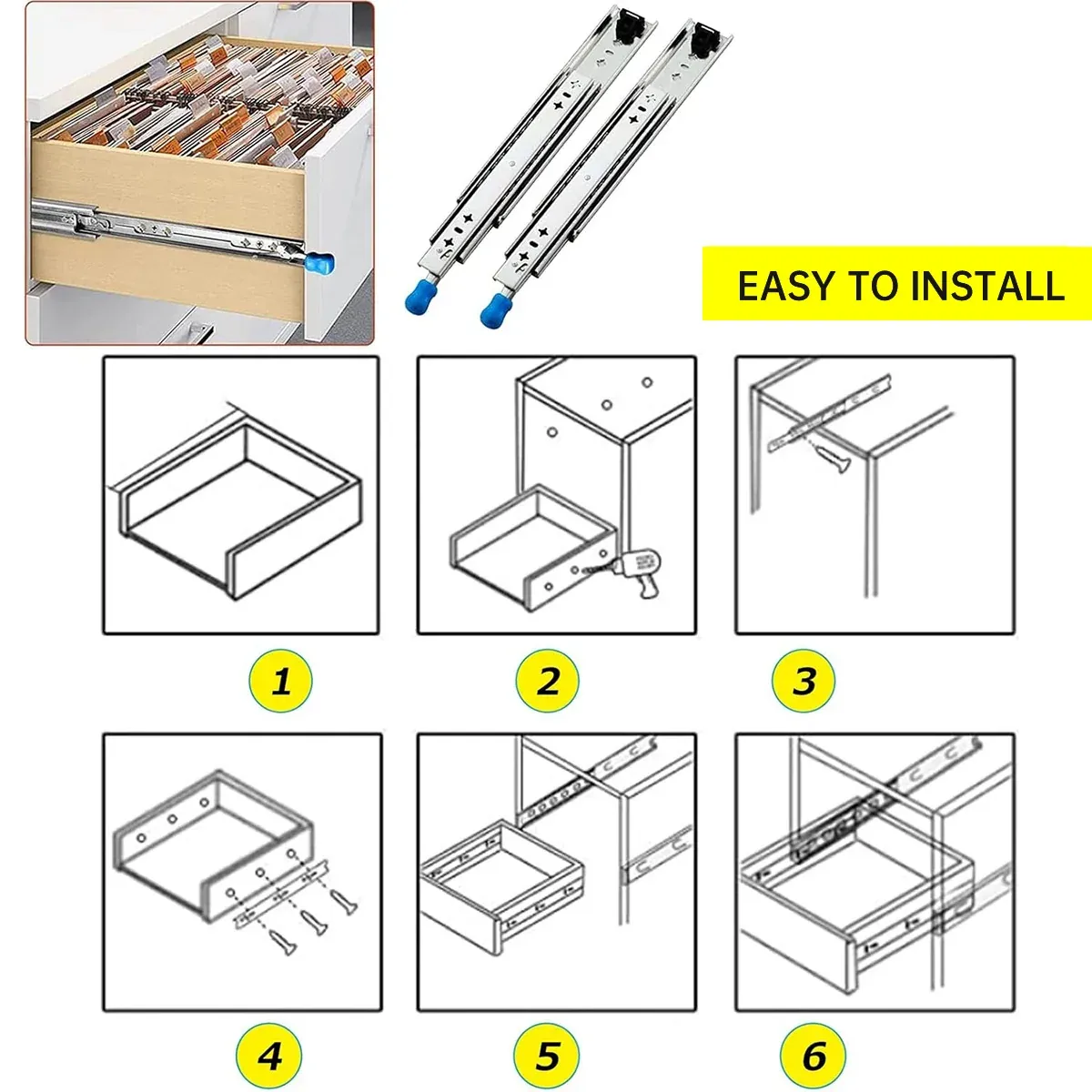 2PCS 53mm Heavy Duty Drawer Slides 850mm Full Extension Rail โ image 5