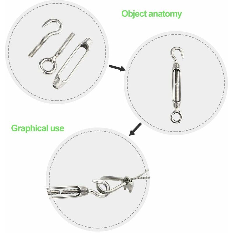6 pcs Wire Tensioner M4 Stainless Steel Adjustable Turnbuckle Hook And Eye Set Heavy Duty โ image 3