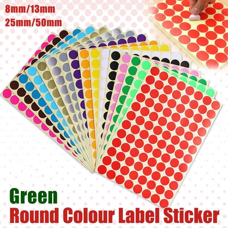 8/13/25/50mm Colour Sticker Dots Adhesive Round Labels Circular Scrapbooking Green - 13mm 132 Dots - 1 Sheet โ image 2