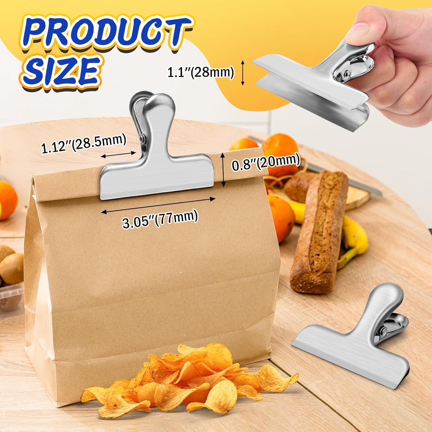 12 Pack Stainless Steel Chip Clips, Bag Clips for Food, Heavy Duty Snack Clip Metal Clip to Seal Coffee Bags, Ideal for Office and Kitchen Use, Binder Clip โ image 3
