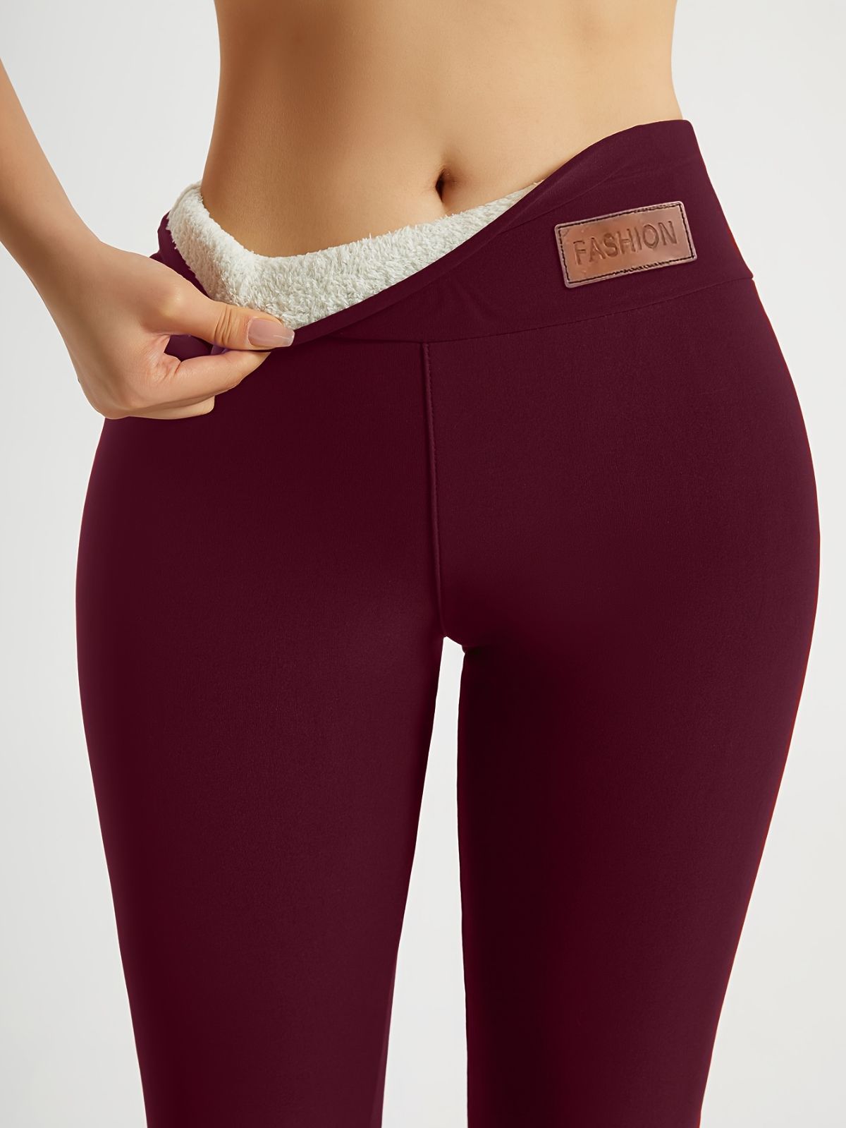 Solid Color Thickened Casual Sports Leggings - Burgundy - Size 14(AU14/EU42) — image 4