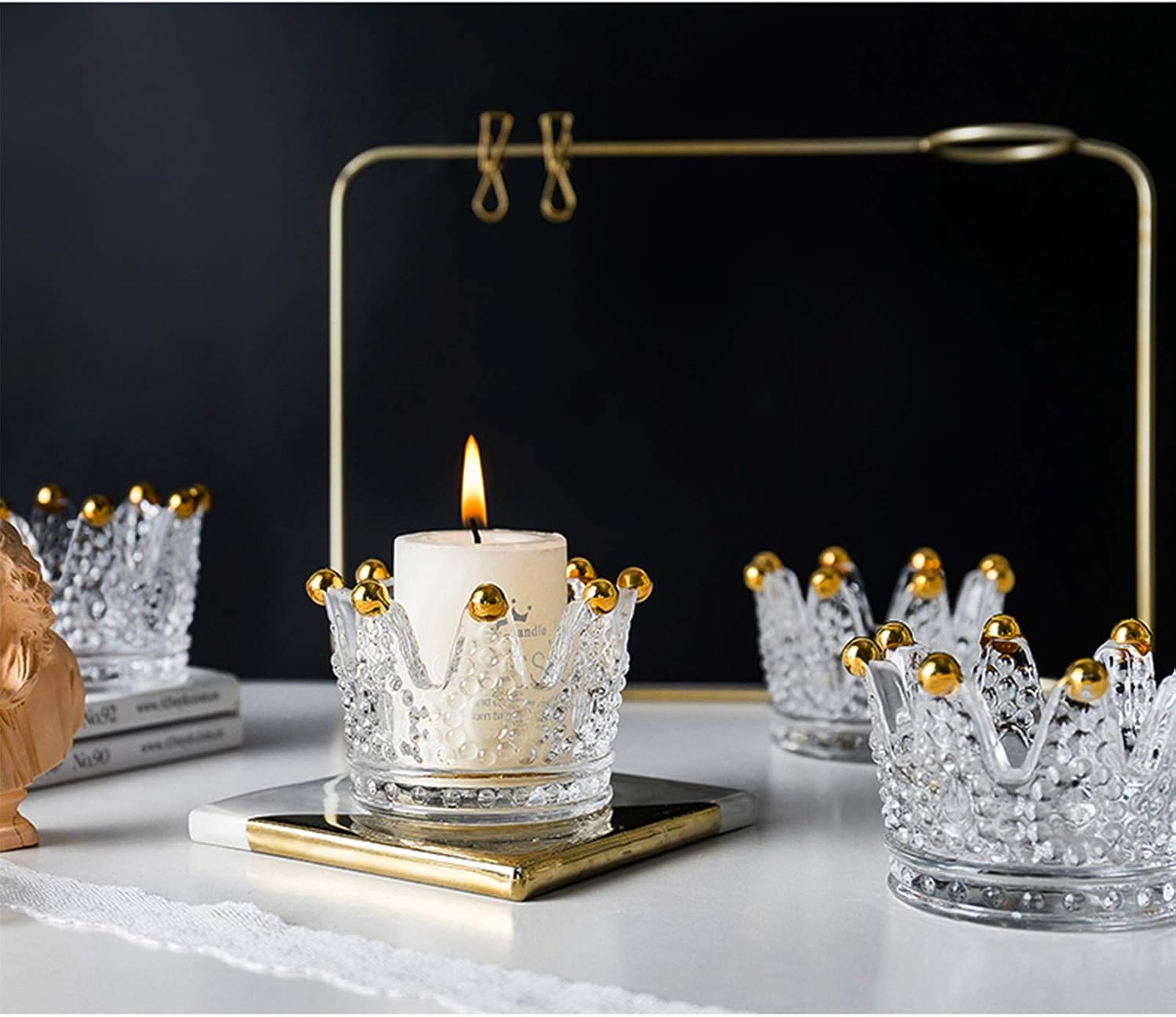 2PCS Crown Votive Candle Holder,Crown Tea Light Candlestick Ornament,Mini Crown,Tealight Holder,Jewelry Ring Holder,for Weddings Party Home Decor Set (Golden — image 2