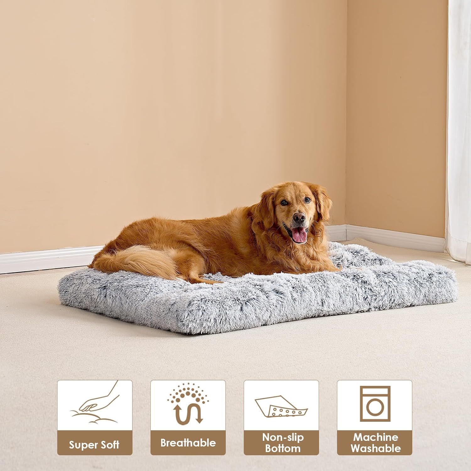 65 x 50 CM Winter Long Plush Dog Bed for Large Dogs - 10CM Thickened Fluffy Faux Fur Pad - Calming Anti Anxiety Pet Cushion with Non-Slip Bottom, Removable & โ image 3