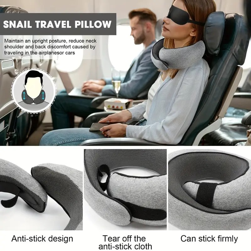 black Snail Airplane Neck Pillow – Travel pillow with soft supportive design, ideal for sleep, cars, trains, the office, and home use. Includes a washable — image 6