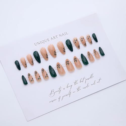 Reusable almond-shaped press-on nails for DIY manicures and daily wear (Deep Forest Green) — image 3