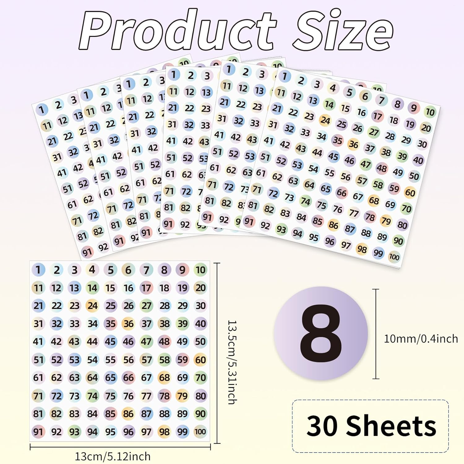 STARLIBOO 3000Pcs Consecutive Number Stickers, 0.4 inch Small Round Numbered Stickers, 1 to 100 Vinyl Consecutive Number Labels for