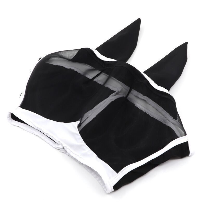 Breathable Horse Face Mask - Mosquito, Insect, and Fly Protection - Equestrian Racing Head Cover - Black - S