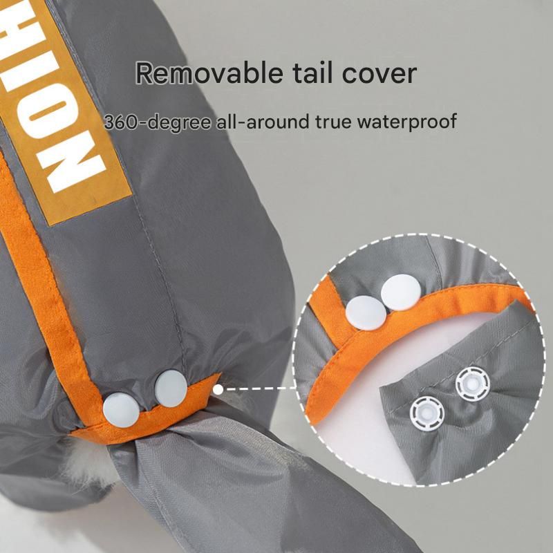 Grey and Orange M size Dog Raincoat with Leash Access and Transparent Hood - Waterproof Full Body Pet Rain Suit for Small and Medium Dogs, Reflective Trim — image 3