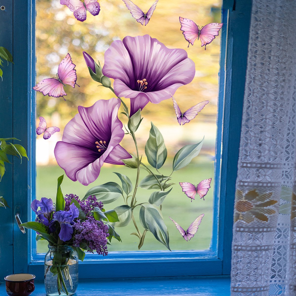 Static window sticker - Wall decoration - 30 × 30cm - flower plant - PVC - D — image 5