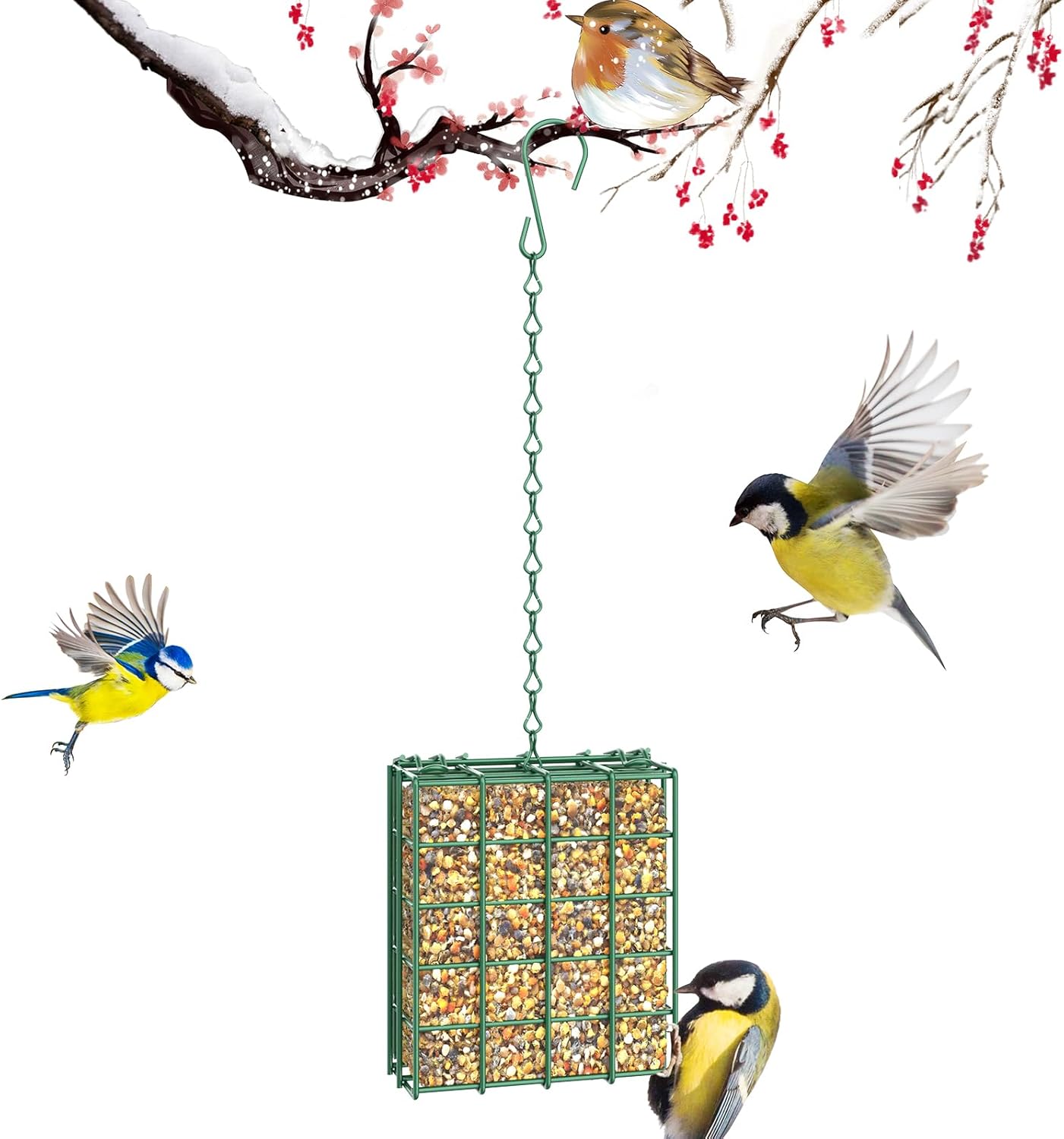 Hanging Bird Feeder, Suet Feeder Hanging Bird Feeder Hanging for Garden Yard Outside Hanging Bird Feeder Tray — image 2
