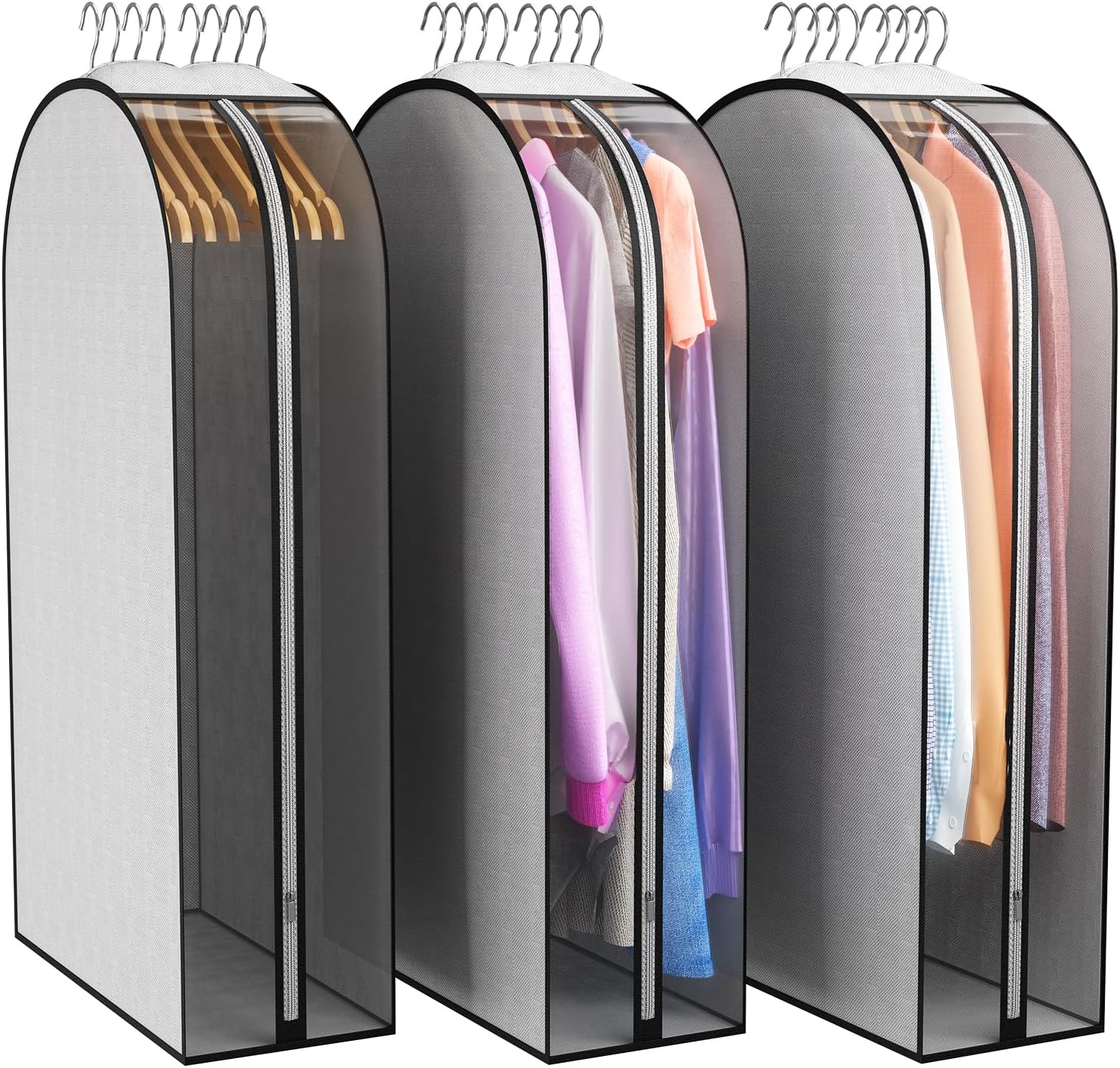 10" Gusseted Garment Bags for Hanging Clothes 40" Suit Bags for Open Closet Storage, Side Clear Clothing Cover for Coat, Dress, Jacket, Shirt, Fur Wardrobe