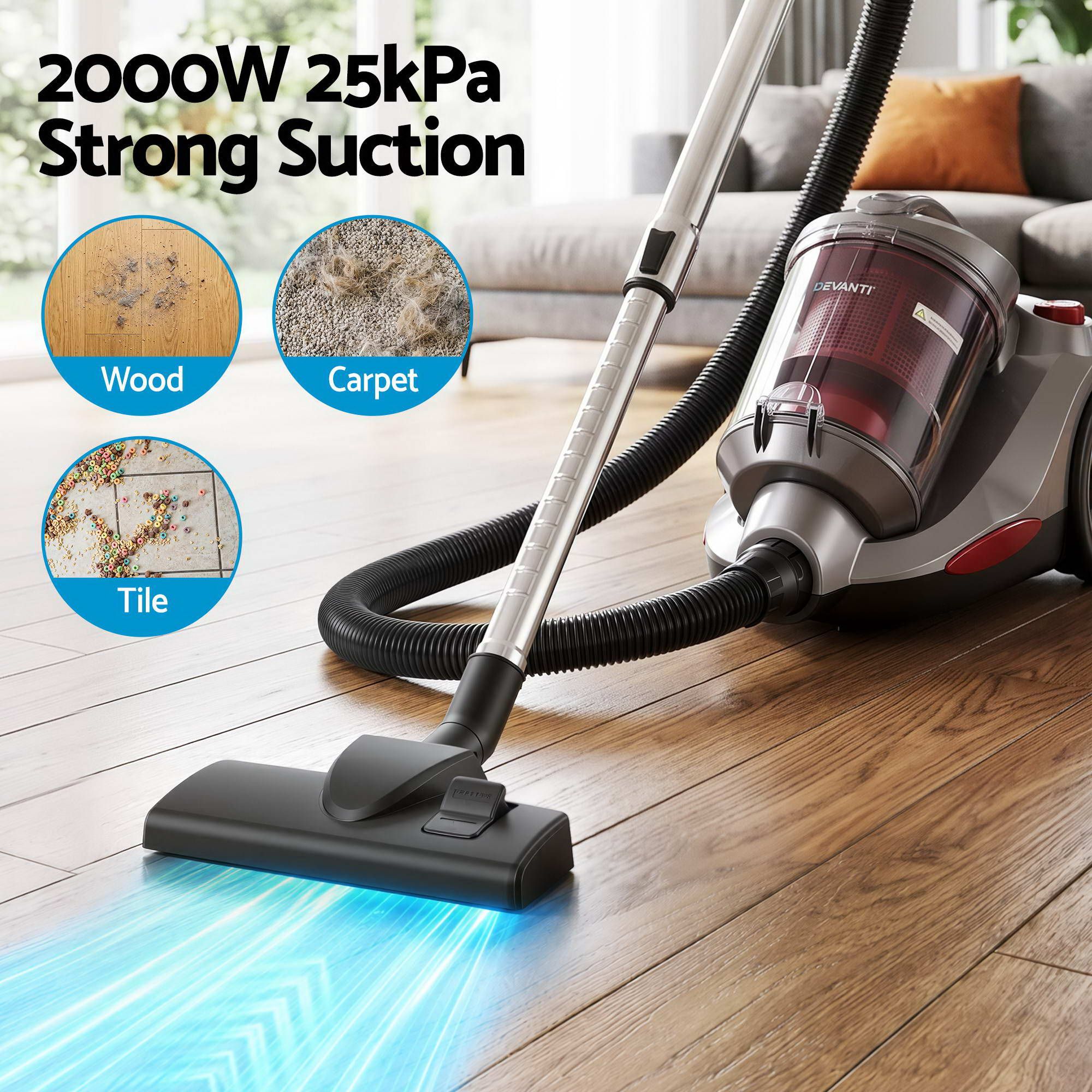 Devanti Vacuum Cleaner Bagless Canister 2000W 25kPa Powerful Suction 4L โ image 4