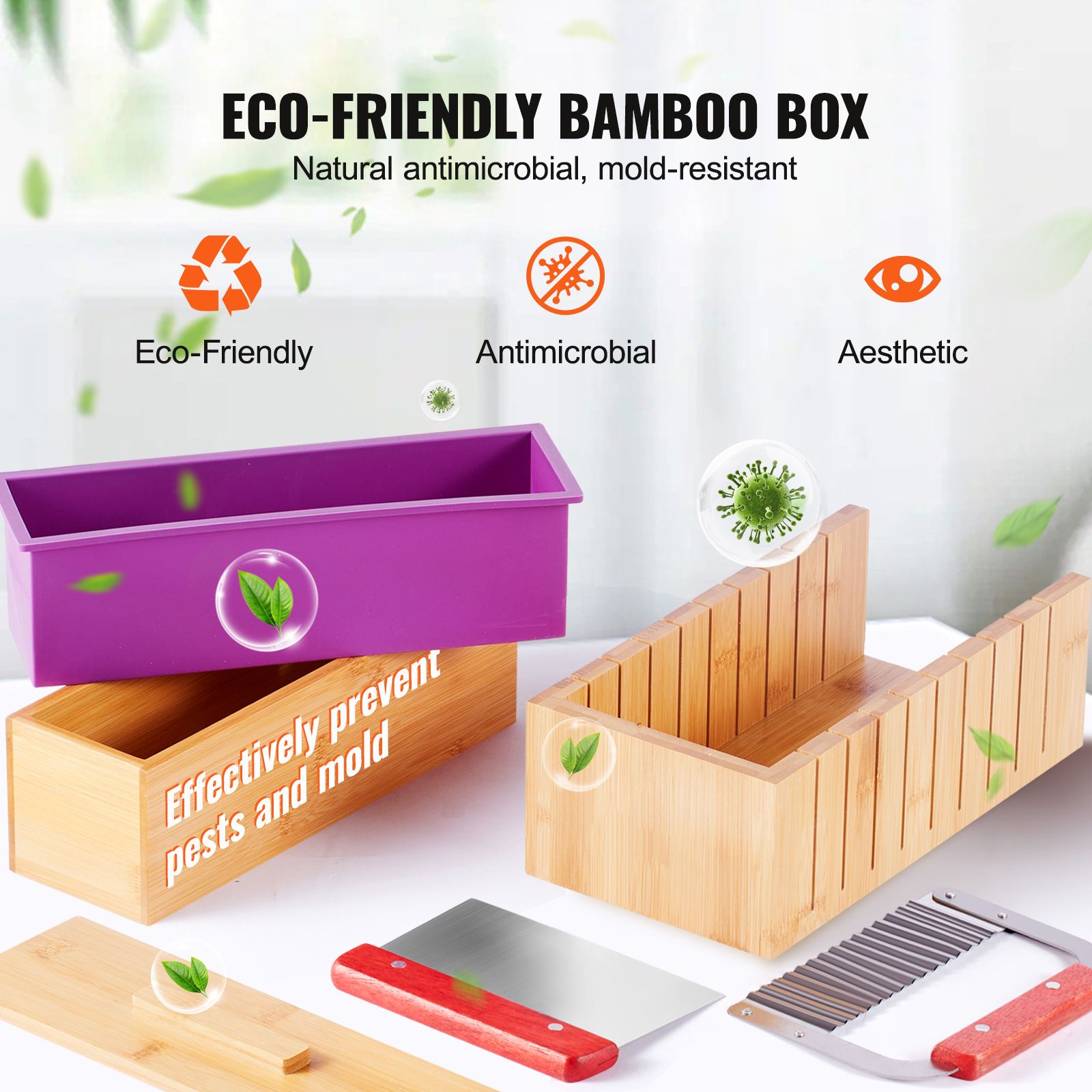 Soap Making Kit, Bamboo Cutting Box and Inner Box with Silicone Mold, Stainless Steel Straight Cutter and Wavy Cutter, 100 Bags and 105 Stickers, Soap Making โ image 4