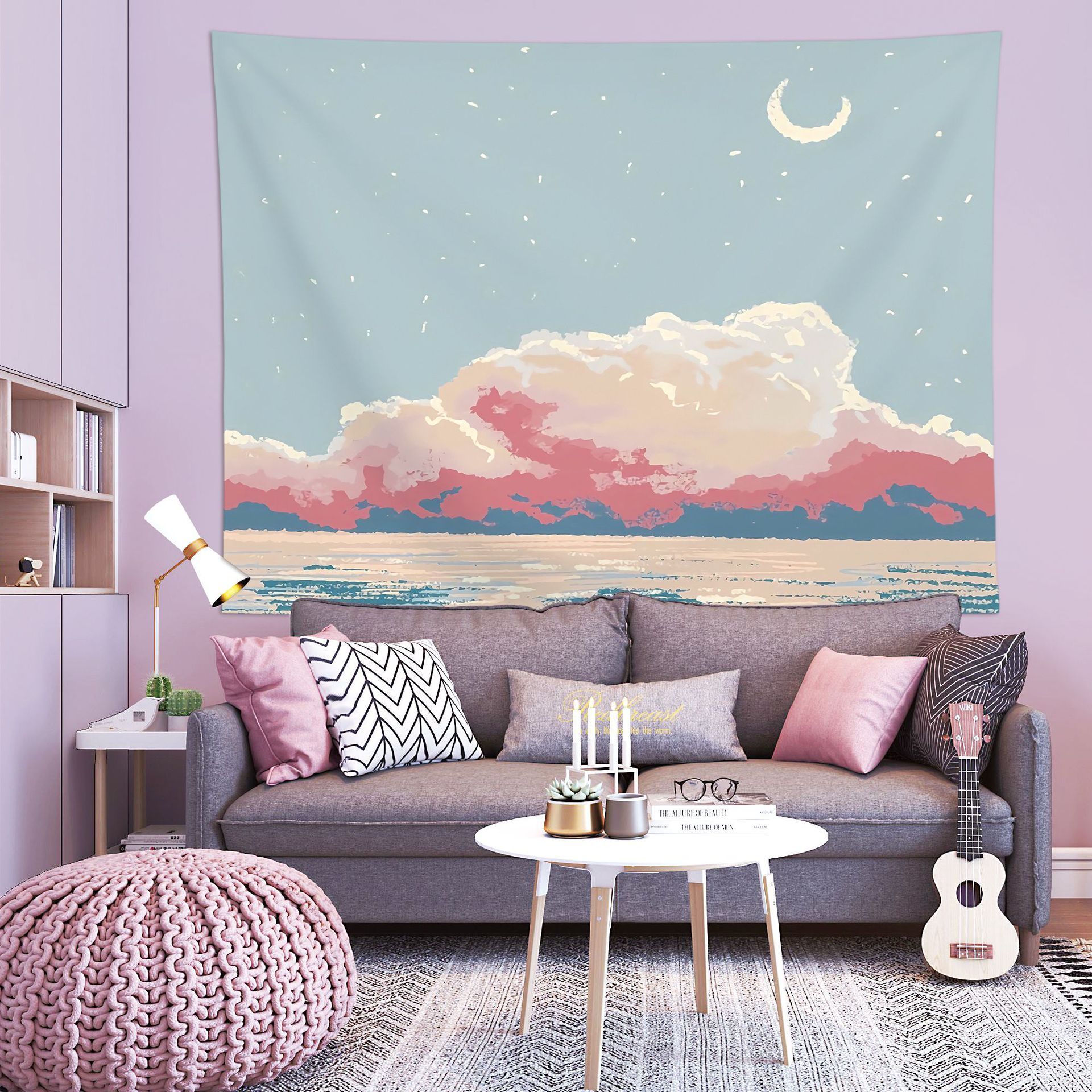 Wishing Bunny Design Wall Tapestry 200 × 150cm - Soft Plush Fabric Hanging for Bedroom, Living Room, Dorm Decor - Includes Mounting Kit for Easy Installation — image 2