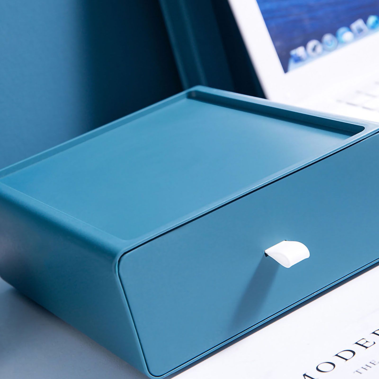 Desktop Storage Box Drawer Design Strong Load Bearing Stackable Desktop Organizer Storage Box for Stationery Blue — image 2