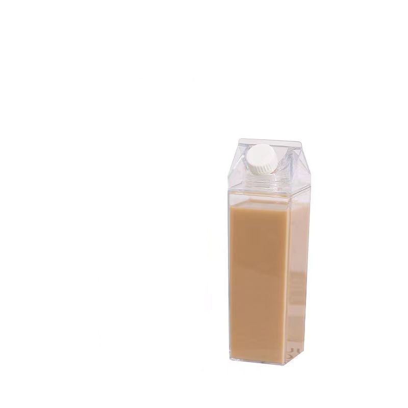 Milk Carton Water Bottle 17oz (500mL) Plastic Clear Square Milk Bottles No BPA Leakproof Water Bottle Portable Reusable — image 5