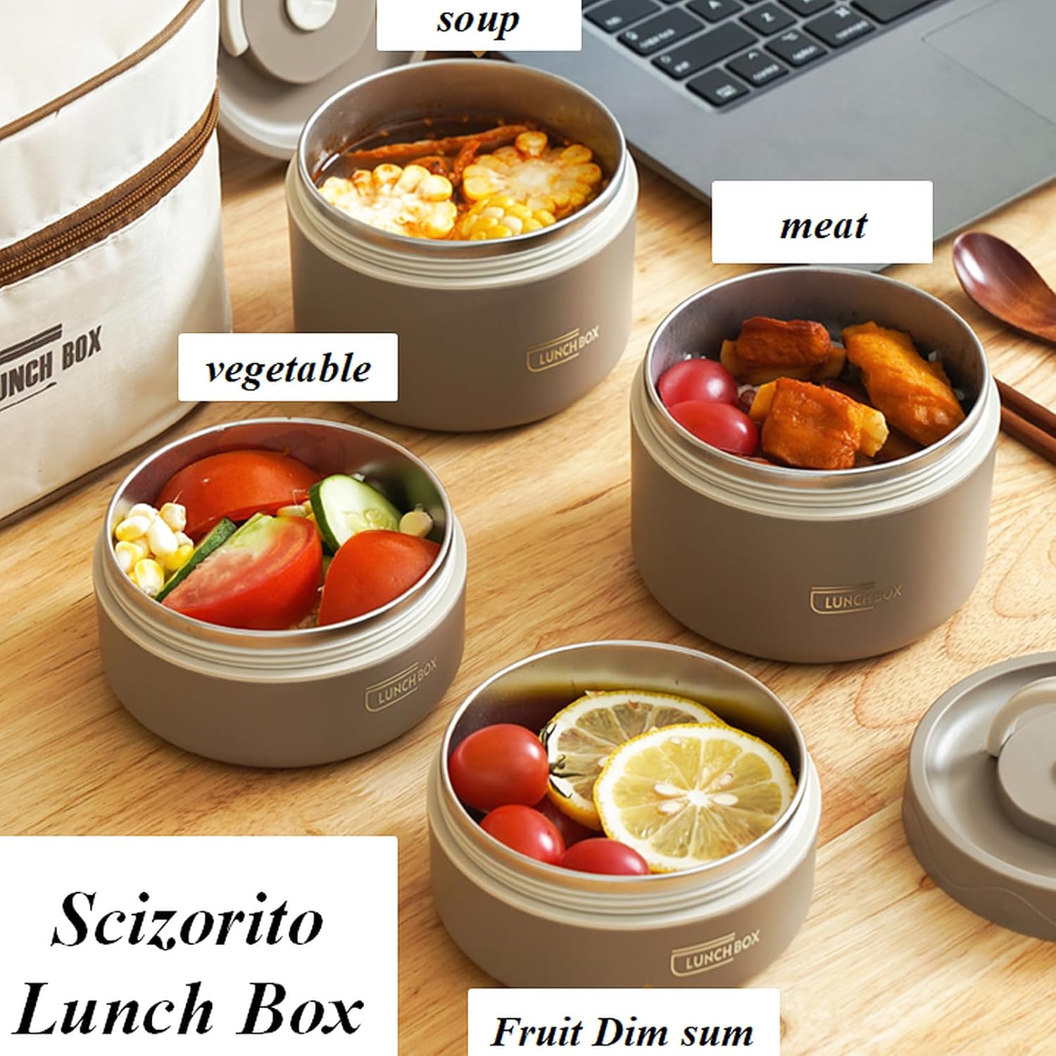 3-Pack Brown 304 Stainless Steel Microwave-Safe Lunch Box Set - Stackable Insulated Bento Containers for Office & School — image 3