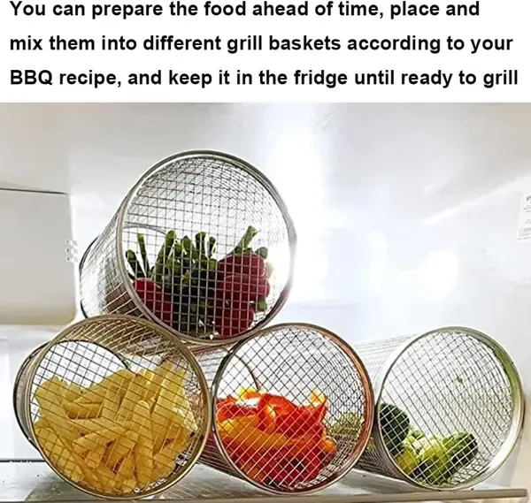 Rolling BBQ Grill Basket, Stainless Steel Mesh Cylinder for Vegetables and Meat on Gas and Charcoal Grills, Silver, 20 cm โ image 2