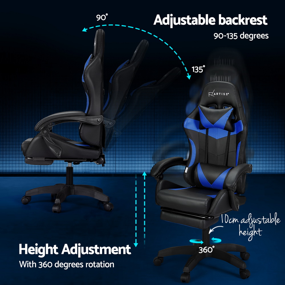 Artiss 6 Point Massage Gaming Office Chair 7 LED Footrest Blue โ image 6