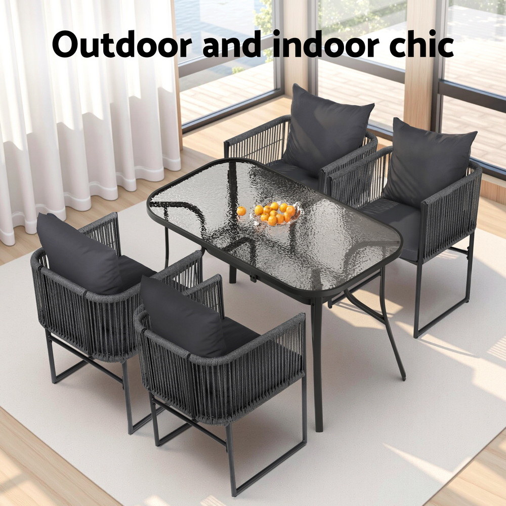 Gardeon 5PCS Outdoor Dining Set Table and Chairs Rope Patio Furniture Garden Black โ image 6
