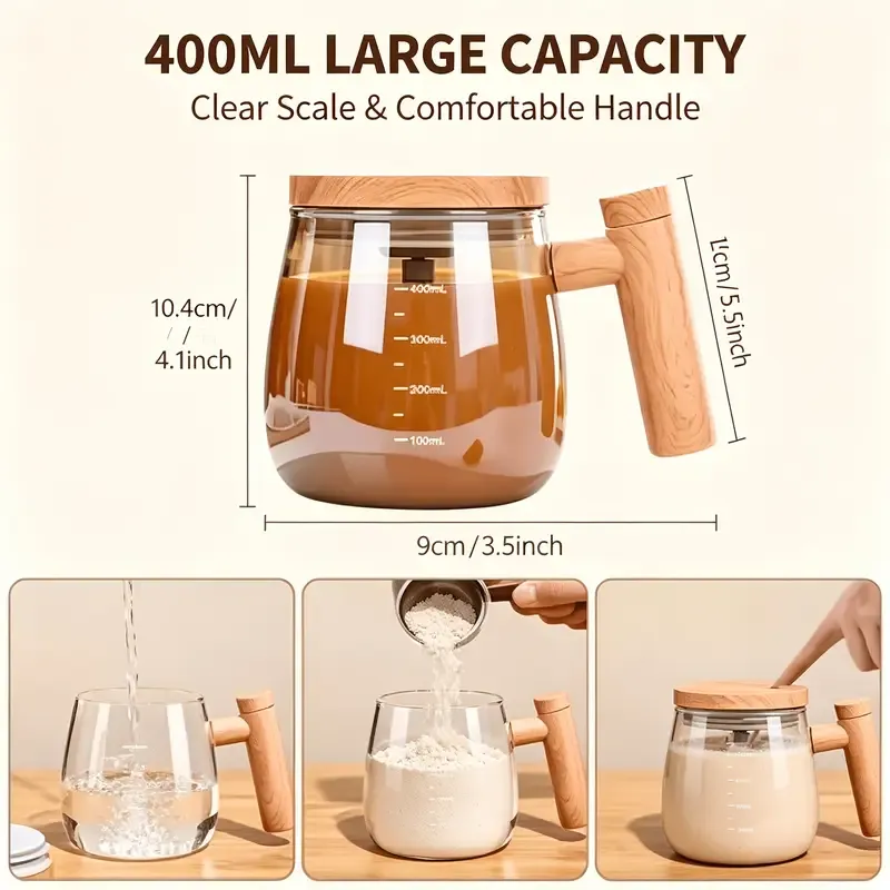 Electric Glass Stirring Cup | One-Button Auto Mixing, 400ml Large Capacity, Type-C Charging, Quiet & Waterproof, Effortless Brewing Companion — image 4