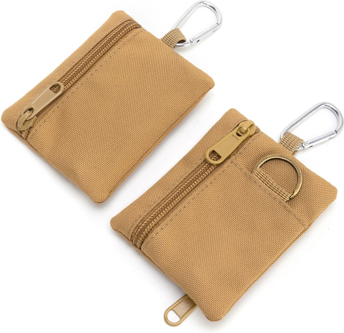 Survival Coin Holder | Card Holder | Coin Storage | Zipper | With Carabiner & Key Ring | For Camping, Traveling, etc. | 9 x 10 cm | Beige — image 4