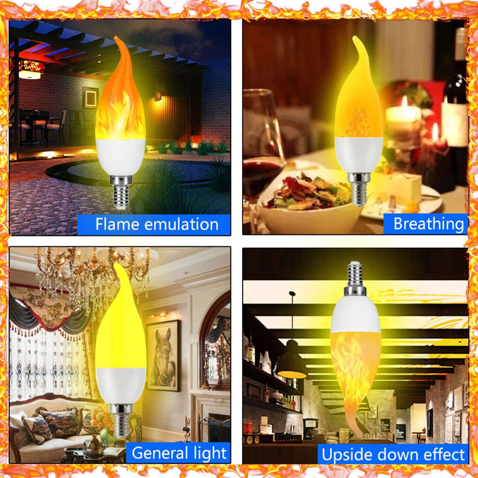 Flame Effect Bulb, Tri-Mode Light Mode, Candle Light, Led Flashing Candle Holder Bulb for Indoor Outdoor Hotel Party Bar Decoration โ image 3
