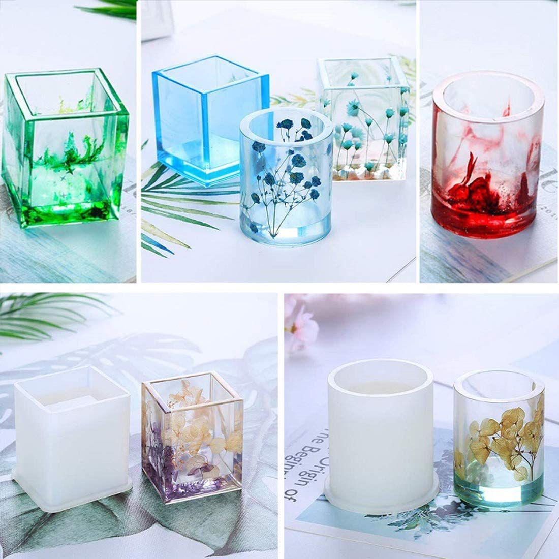 2 pcs Resin Molds Silicone Mold for Epoxy Resin DIY Cube and Cylinder Molds Can be Used to Make Flower Pot, Pen Holde — image 5