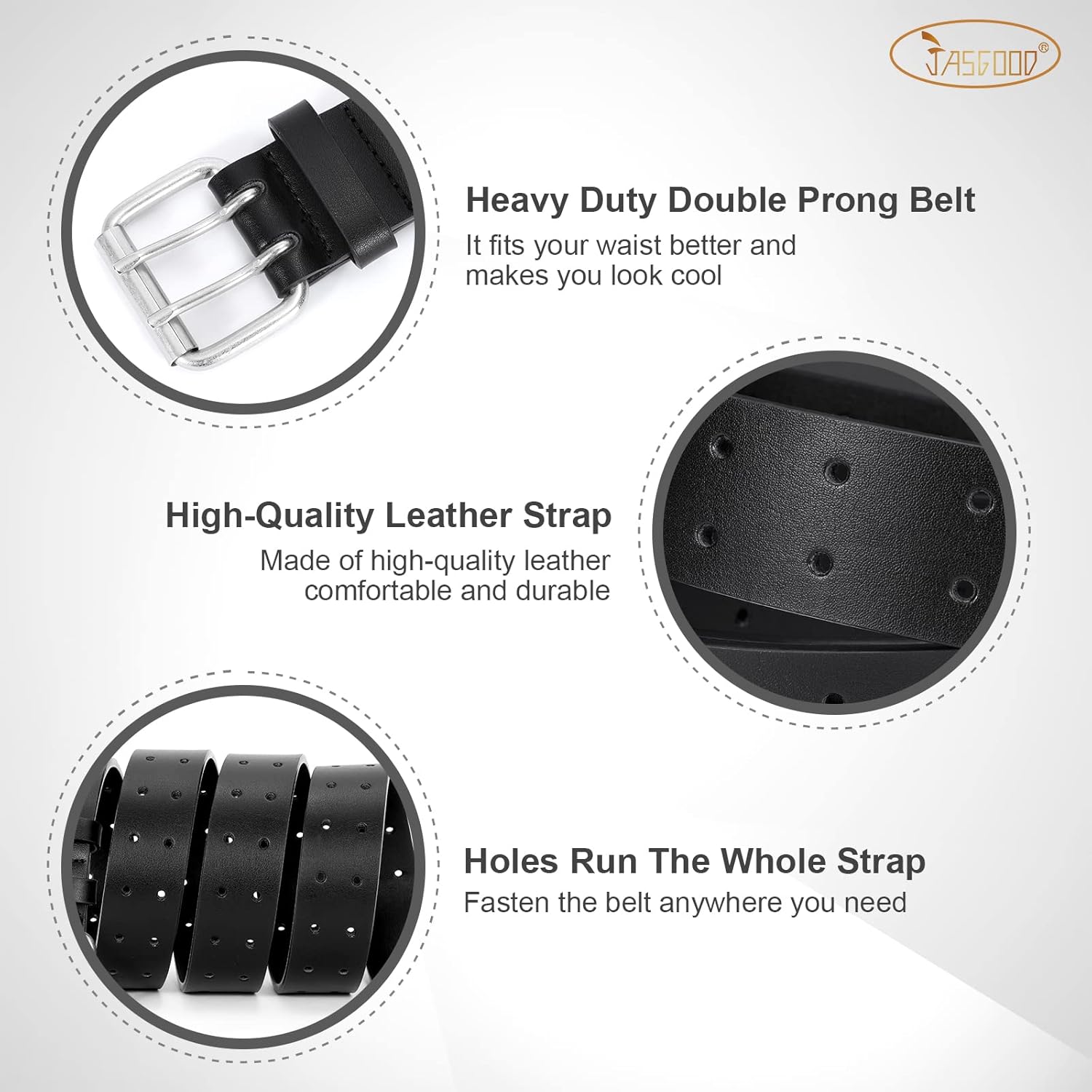Men Double Prong PU Leather Belt Casual Work Heavy Duty Belt Double Grommet Holes Belt for Jeans β image 6