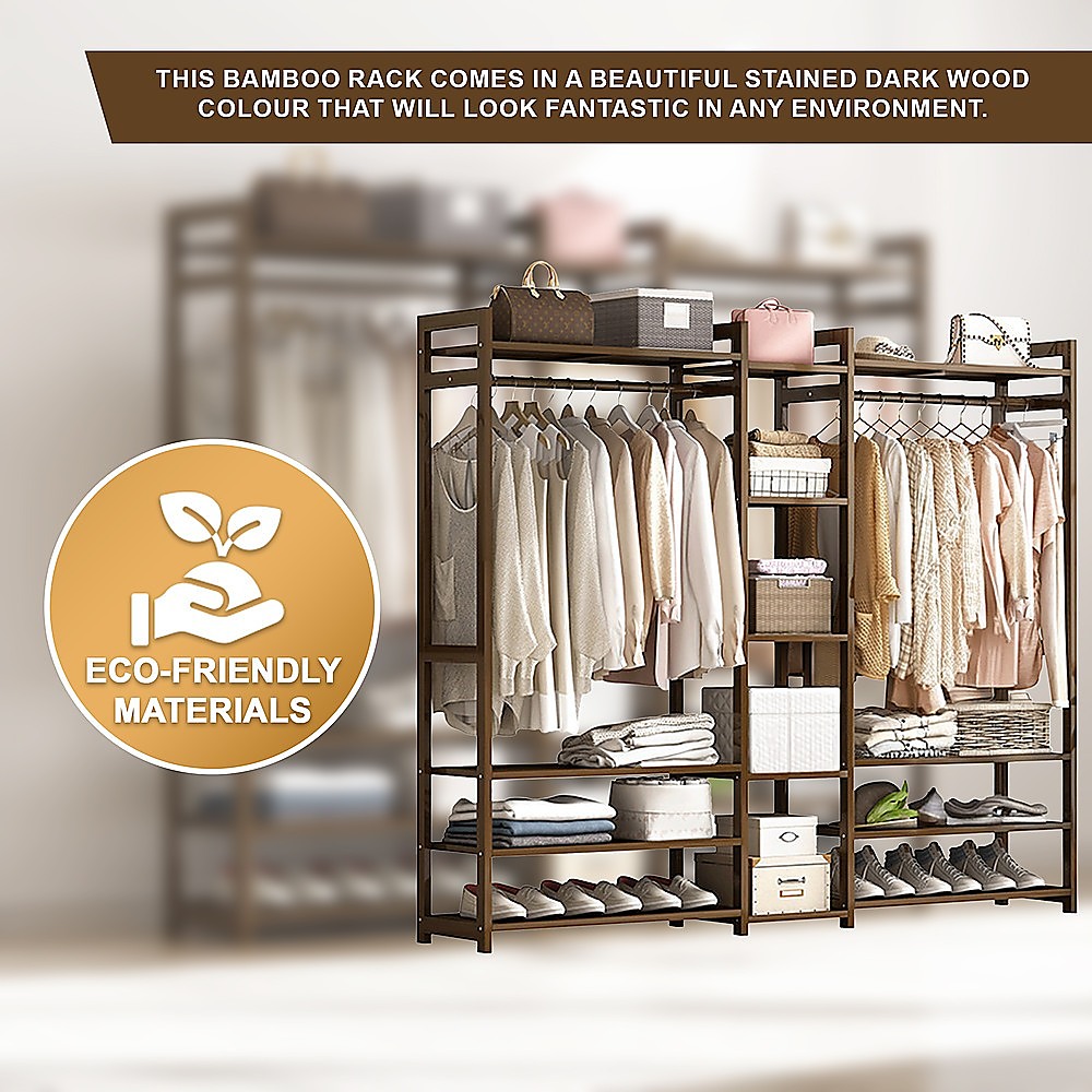 Portable Clothes Rack Coat Garment Stand Bamboo Rail Hanger Airer Closet — image 6