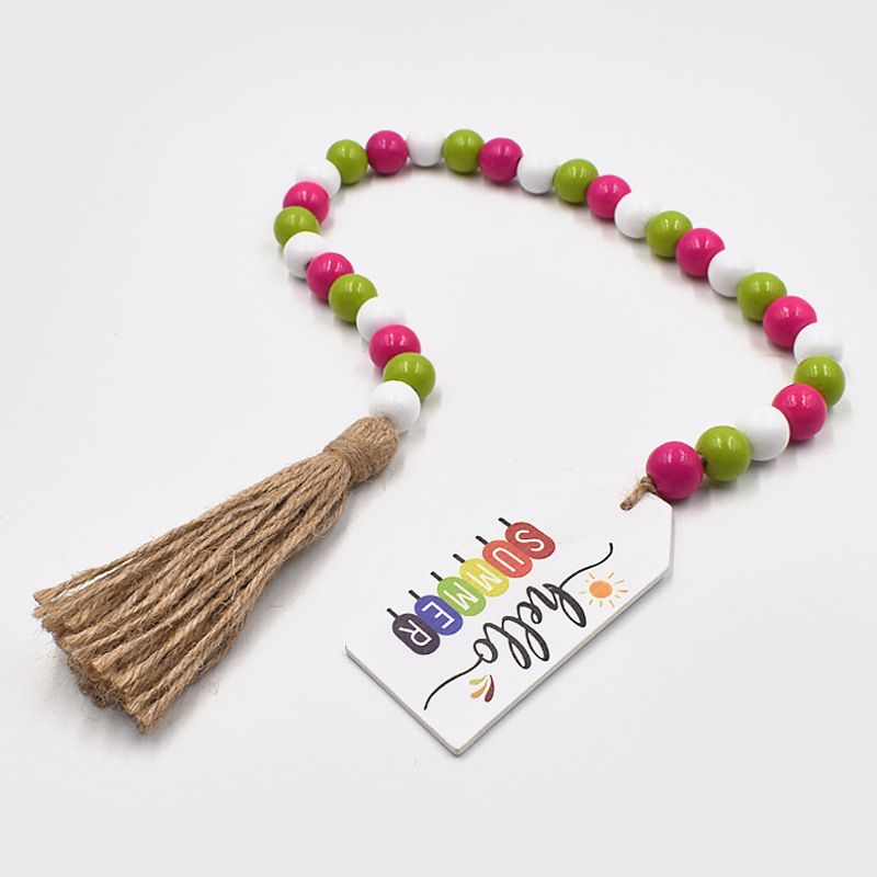 Farmhouse Tiered Tray Decor Beaded Tassel Wood Beads Summer Wall Hanging Bead String Tiered Tray Decor for Garden Home Table โ image 3