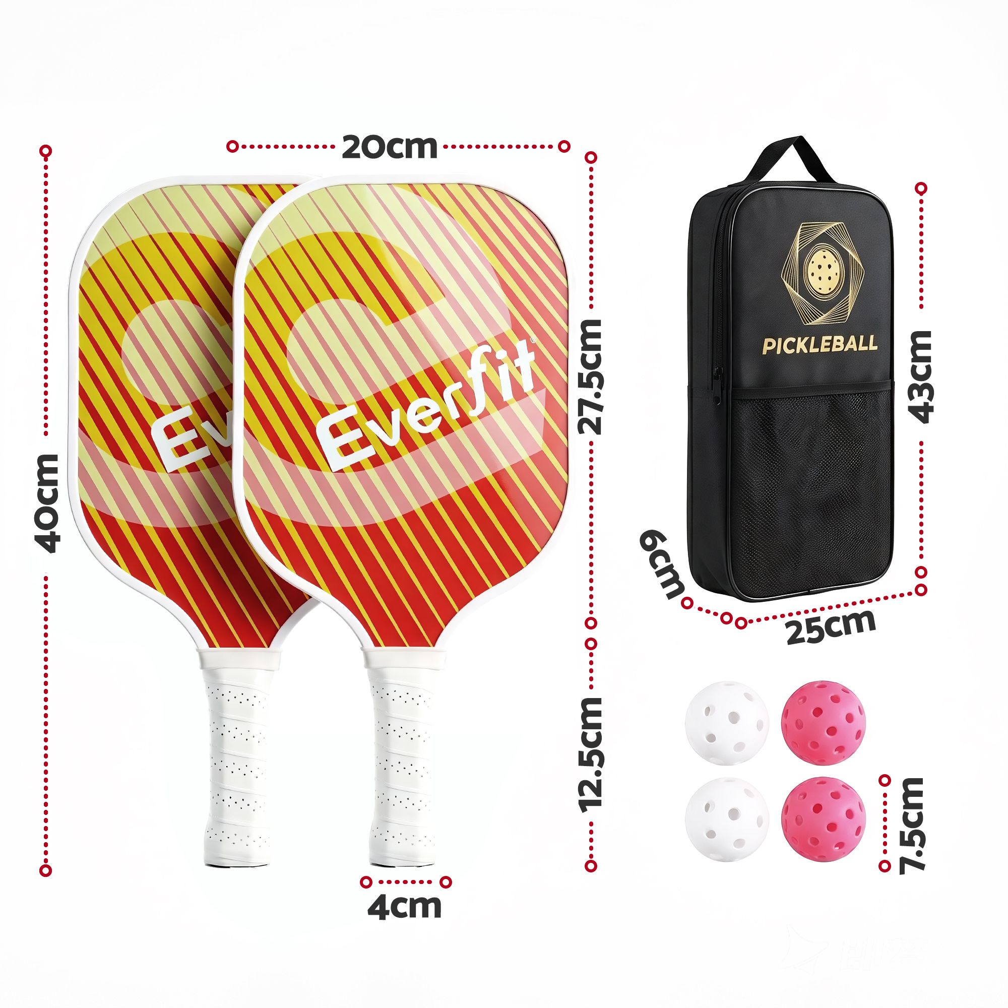 Everfit Pickleball Paddle Set Fibreglass Racquet Honeycomb Core With Bag Orange — image 2
