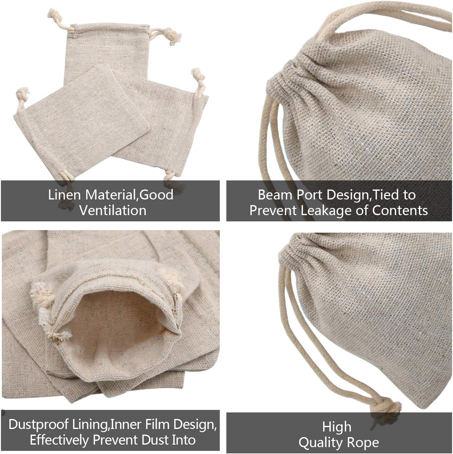 50pcs Double Canvas Drawstring Bag Cotton Pouch Gift Sachet Bags Muslin Reusable Tea Bag 2.75x4 Inch — image 2