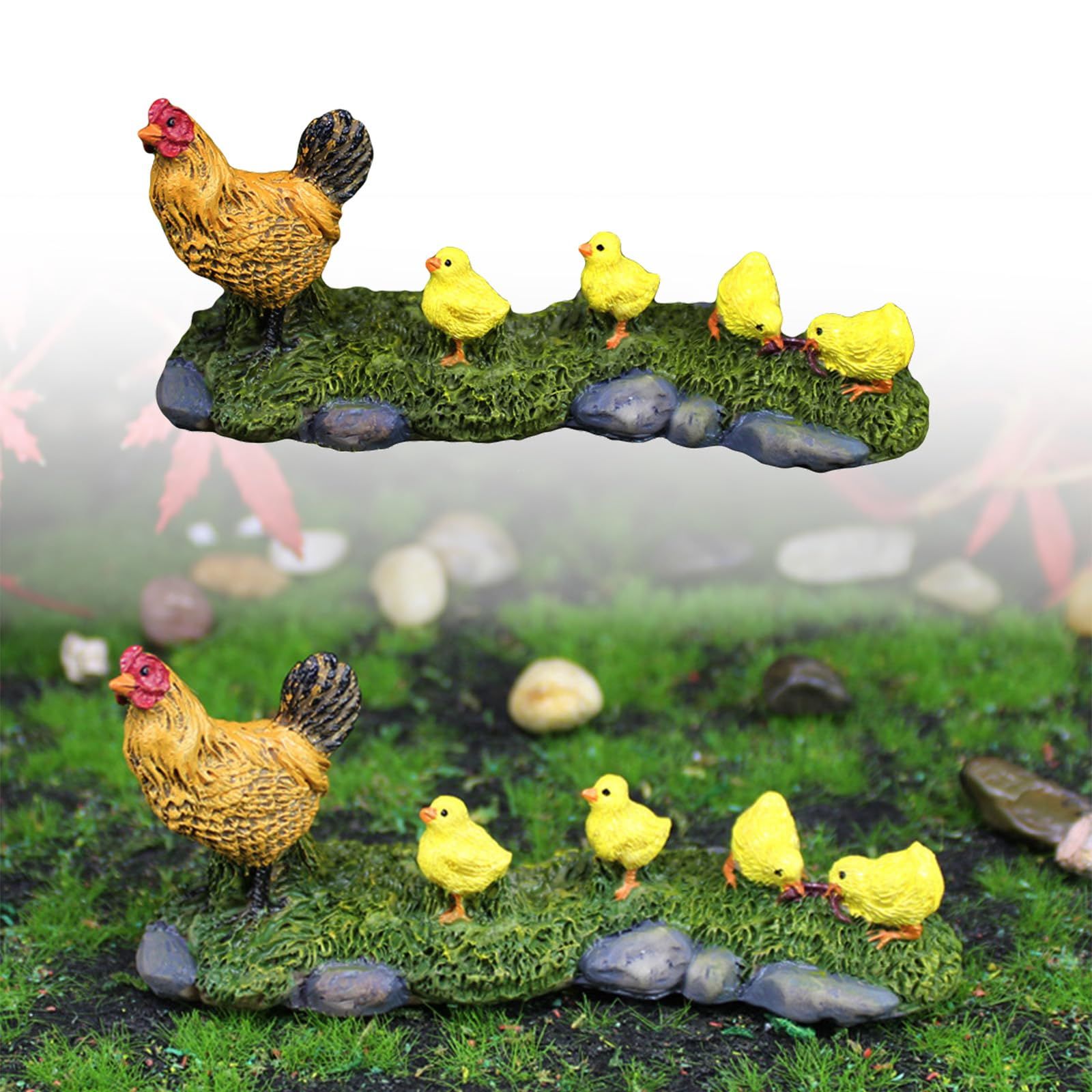 Mini Chicken Statue,Chicken Yard Decor Yellow Chickens Resin Small Chicks Garden Statues and Figurines for Outdoor Lawn Garden — image 2
