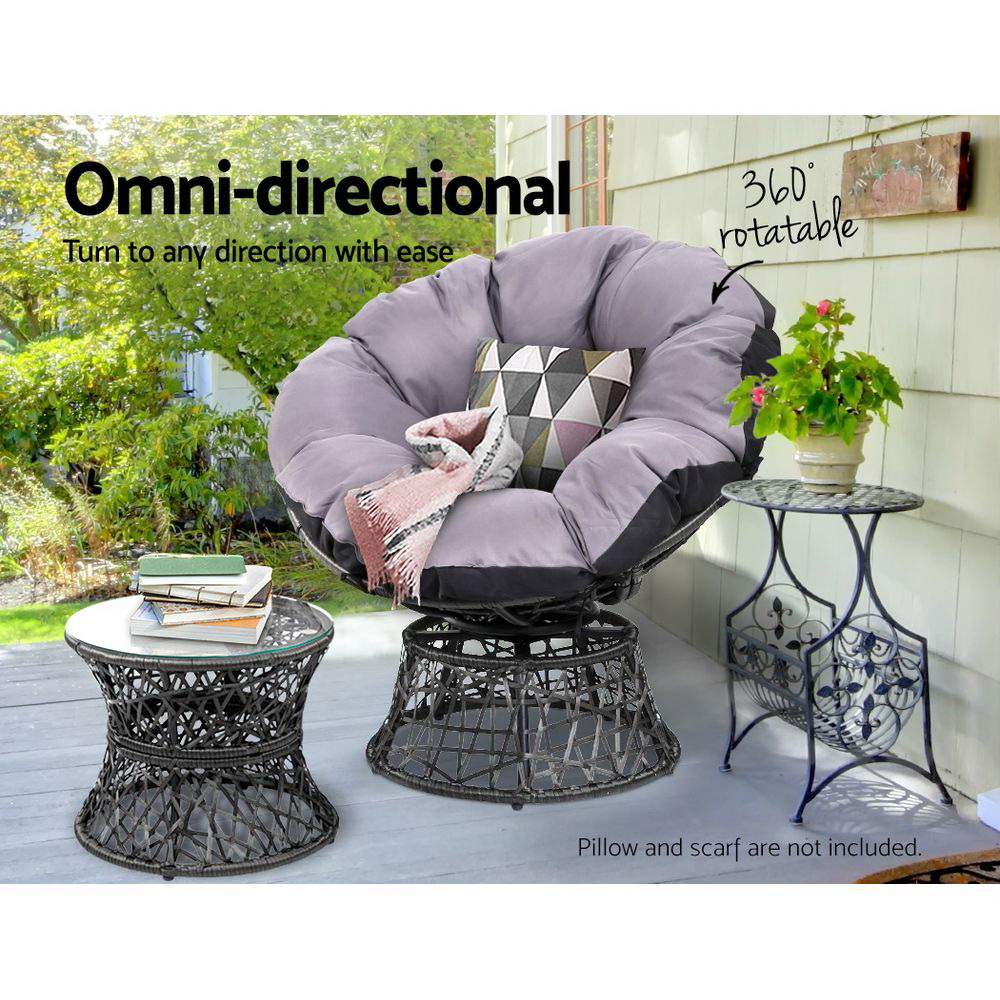 Gardeon Outdoor Lounge Setting Furniture Wicker Papasan Chairs Table Patio Black โ image 5