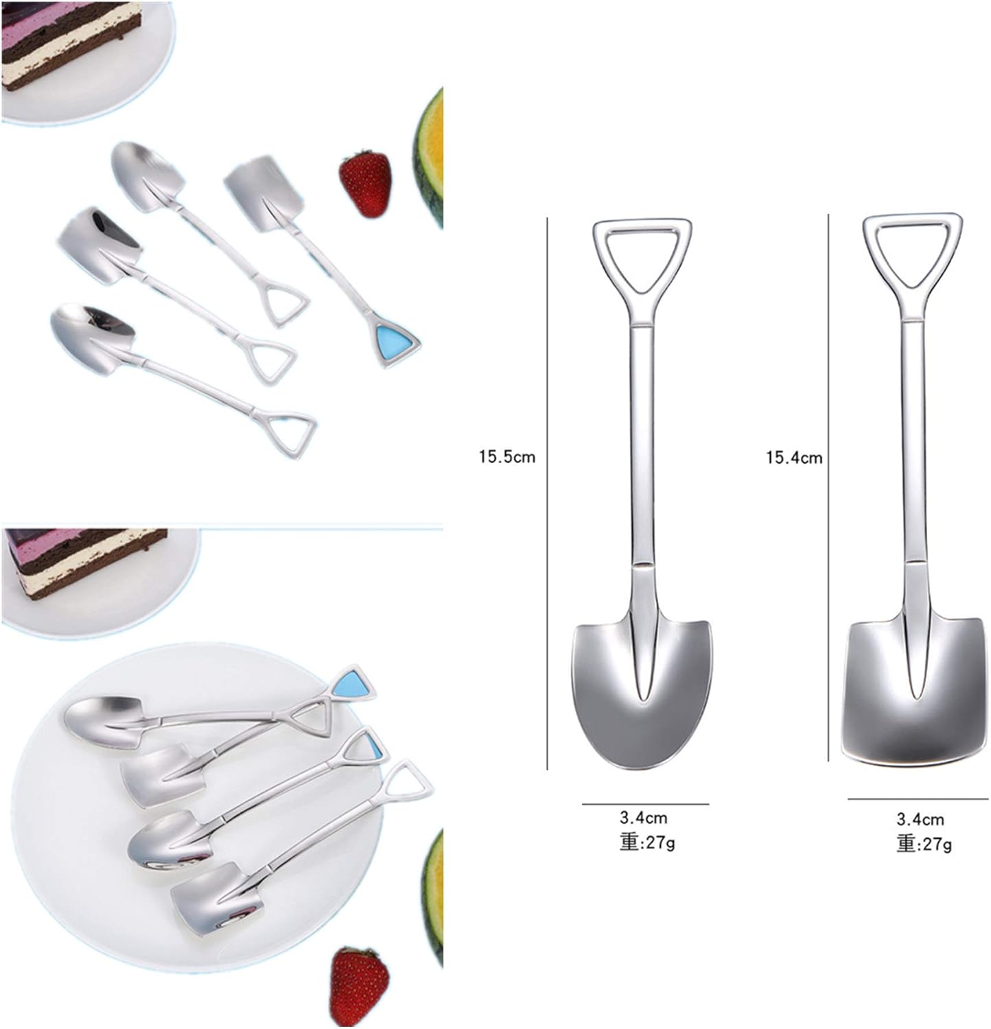 Fruit Dessert Shovel Spoons Set 4PCS, 6 inch Stainless Steel Mixed Dinner Teaspoon Spoons for Dessert Coffee Tea Ice Cream Fruit Cake for Home Kitchen โ image 3
