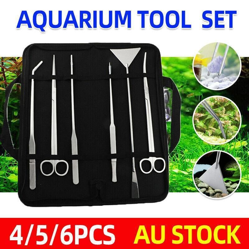 Stainless Steel Aquarium Tool Set Tweezers Scissors Spatula Kit 4 5 6PCS - 5PCS Tool + Bag — image 2