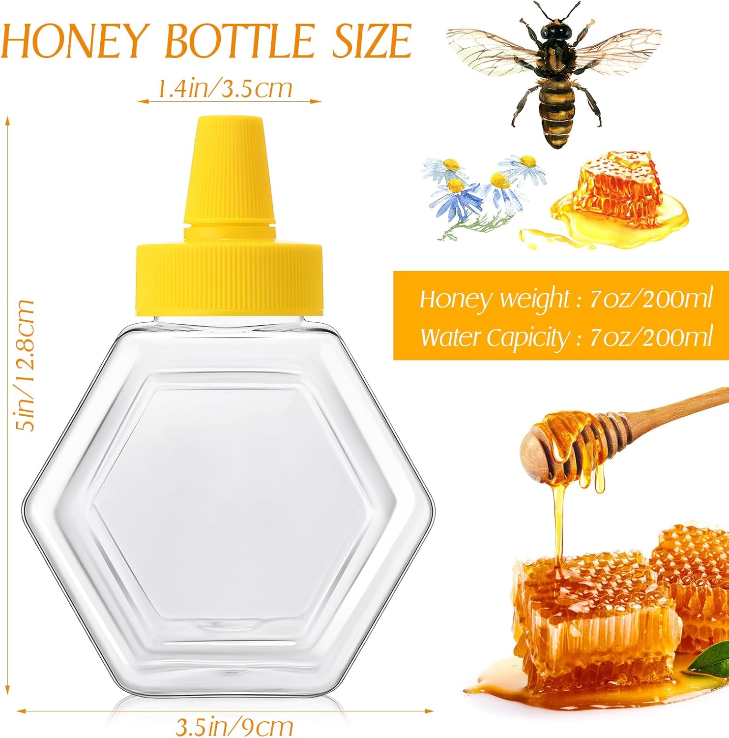 64 Pcs 7 oz Honey Squeeze Bottle Plastic Empty Beehive Bottle Jar with Spout Lid Clear Refillable Honey Containers for Condiment Storing and Dispensing โ image 2