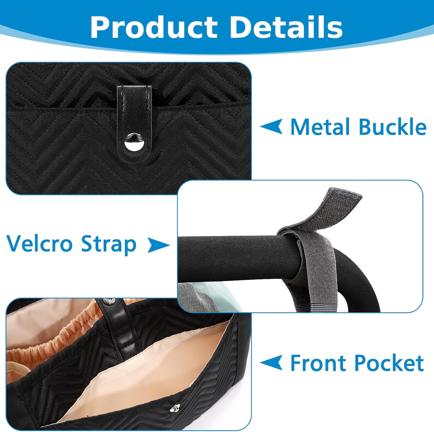 Universal Stroller Organizer, Stroller Bag Stroller Caddy Organizer, Stroller Accessories Fits for Uppababy, Baby Jogger, Nuna, Doona, Britax Strollers, Black — image 4
