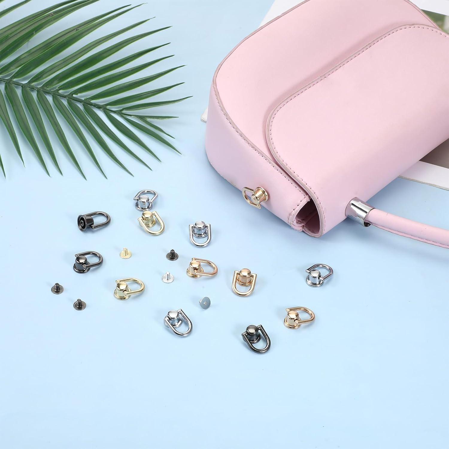 40 Pcs D Rings for Purse, Small Stud Screw Rivets for Leather Crafting, Versatile Purse Rotatable D Ring Stud, Wallet Crossbody Conversion Kit — image 4